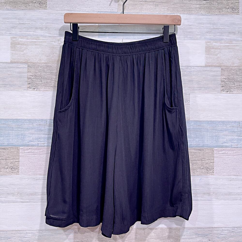 KAREN KANE Vintage Pull On Culotte Gauze Knit Shorts Black Pockets USA Womens 12